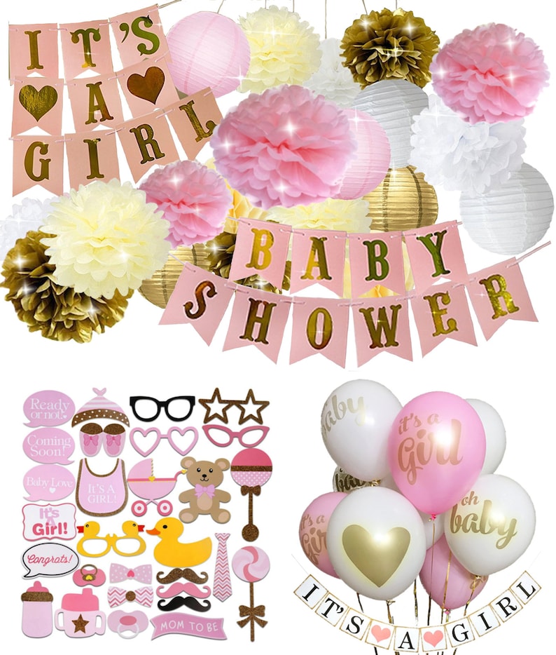 Baby Shower Decorations Baby Girl Party Supplies Pink Gold Etsy