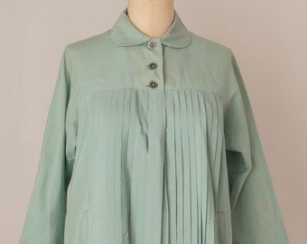 vintage 1940s blue rayon pleated blouse | peter pan collar | medium, large