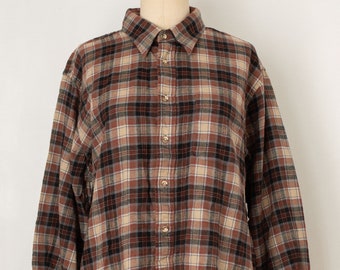 vintage 1970s 1980s brown plaid flannel shirt | wool cotton | saks fifth ave | scottish | medium, large