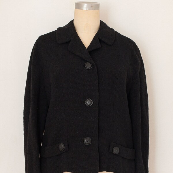 vintage 1950s black wool jacket | cropped | gor-ray England | small