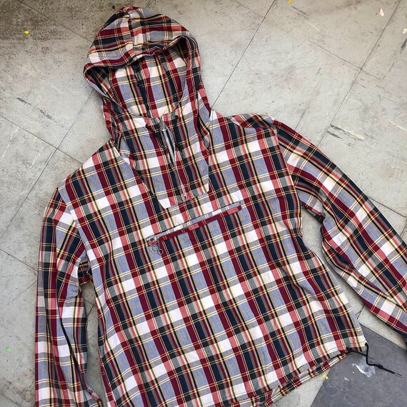 vintage 1950s 1960s plaid cotton hoodie | anorak |