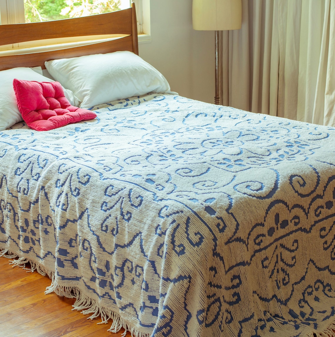 Vintage 1960s blue chenille blanket bedspread daisy floral Etsy