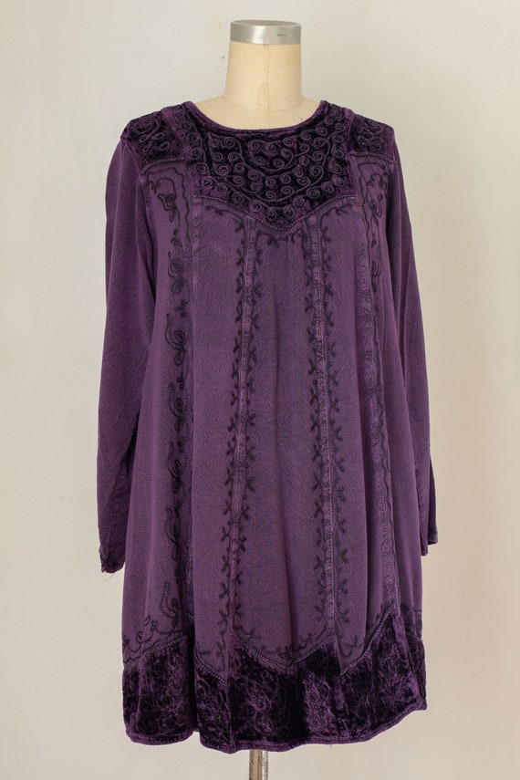 vintage 1990s purple velvet embroidered mini dress