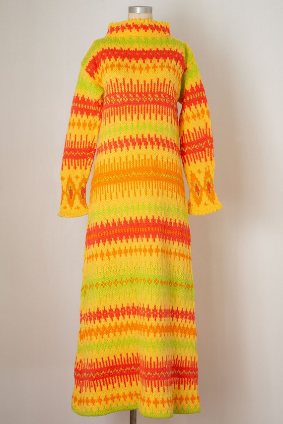 vintage 1970s hand knit wool sweater dress | maxi… - image 1