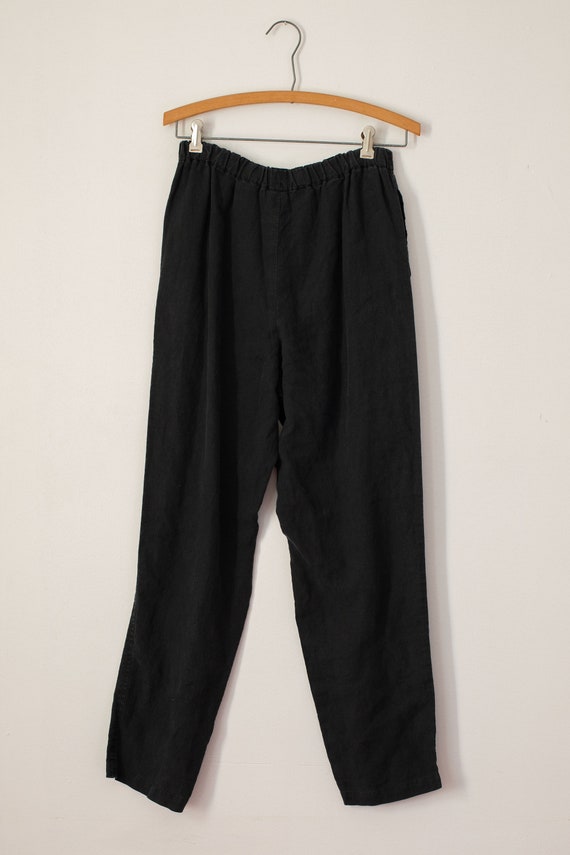 Vintage 1990s Banana Republic Black Linen Pants Elastic Waist Small, Medium  