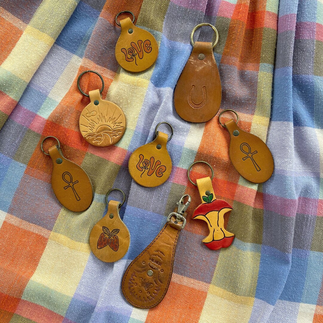 Vintage 1970s Tooled Leather Keychains Ankh Love Mexico - Etsy