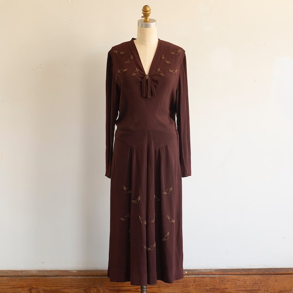 vintage 1930s 1940s beaded flying hearts dress | b
