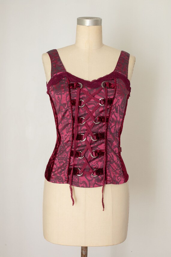 vintage y2k 2000s tripp corset | velvet burgundy … - image 2