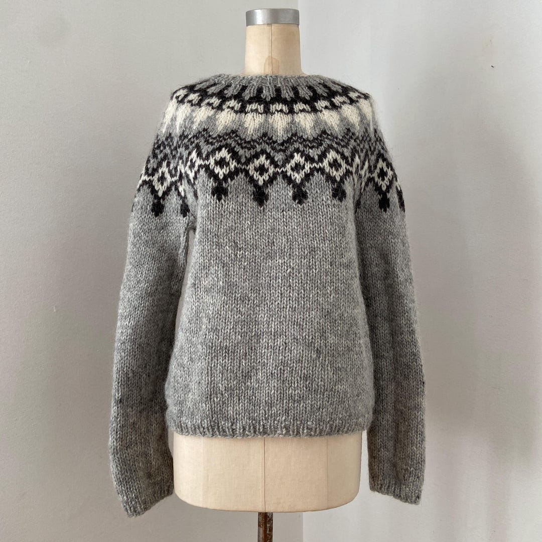 Vintage 1980s Icelandic Lopapeysa Sweater Hand Knit Mohair Wool Medium ...