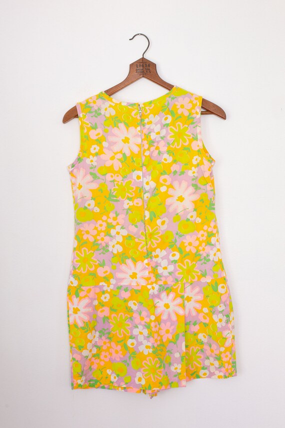 vintage 1960s flower print romper | day glo | cot… - image 3