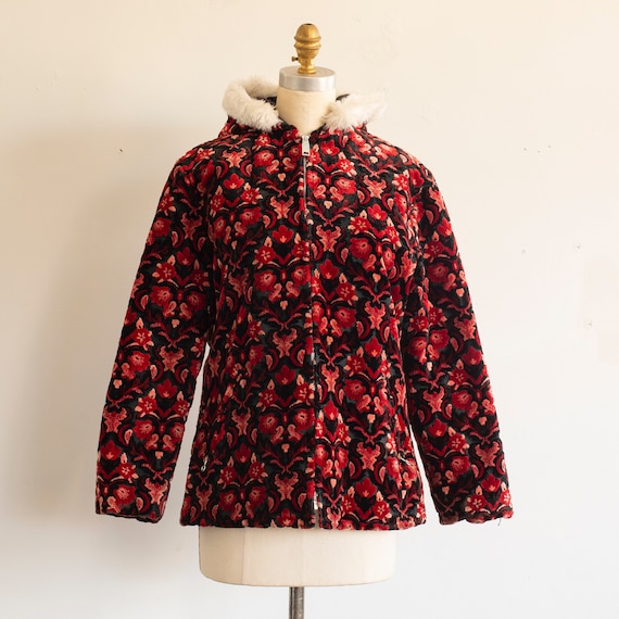 vintage 1960s velvet tapestry coat | red and green