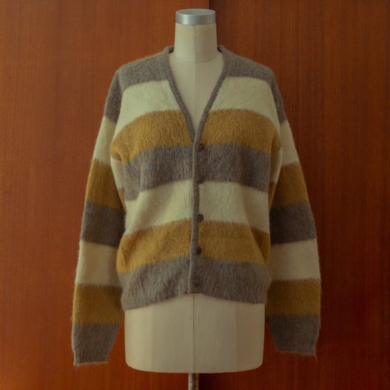 vintage 1960s jantzen mohair cardigan | striped w… - image 1