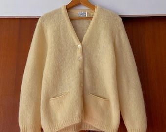 トップス BRENT MOHAIR CARDIGAN 60s 1960s Brent Striped Mohair Shaggy Striped Cardigan Sweater 1950s