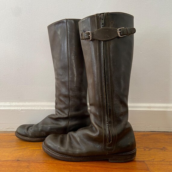 Vintage 1980s 1990s Brown Leather Riding Boots Knee High  display picture 1