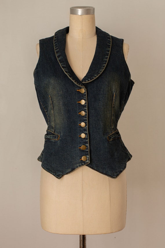 vintage y2k 2000s denim vest | dark stone wash | c