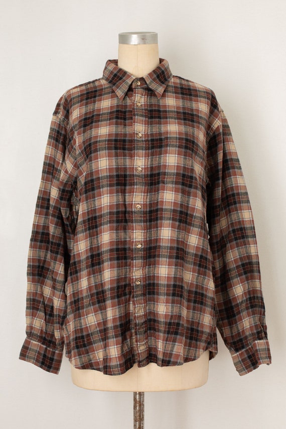 vintage 1970s 1980s brown plaid flannel shirt | wo