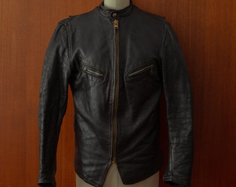vintage 1940s black leather motorcycle jacket | cafe racer | XS