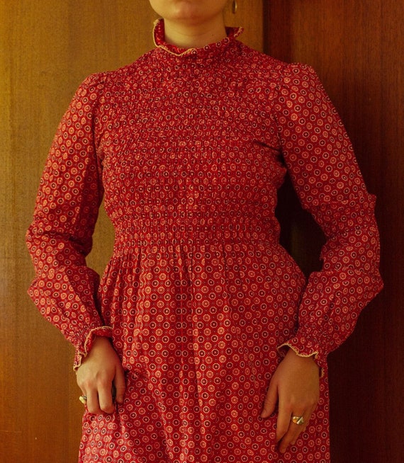vintage 1960s smocked calico cotton maxi prairie d
