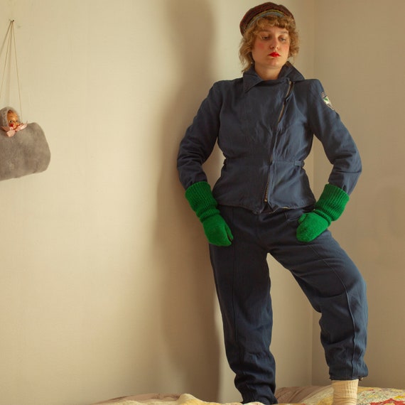 vintage 1940s wool ski suit | v for victory talon