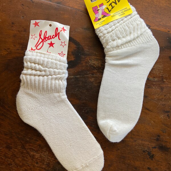 vintage 1980s slouch socks | new old stock deadstock | white cotton scrunch | 2 pack