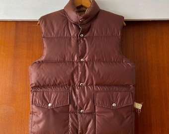 Chaleco de plumas marrón vintage de los años 70 y 80, reversible, para hombre, talla pequeña