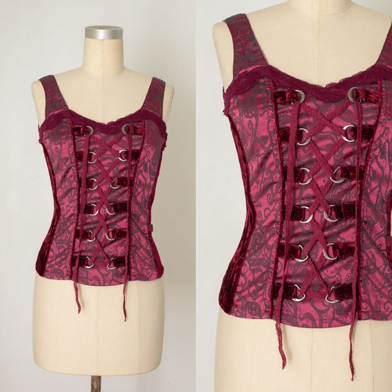 vintage y2k 2000s tripp corset | velvet burgundy … - image 1