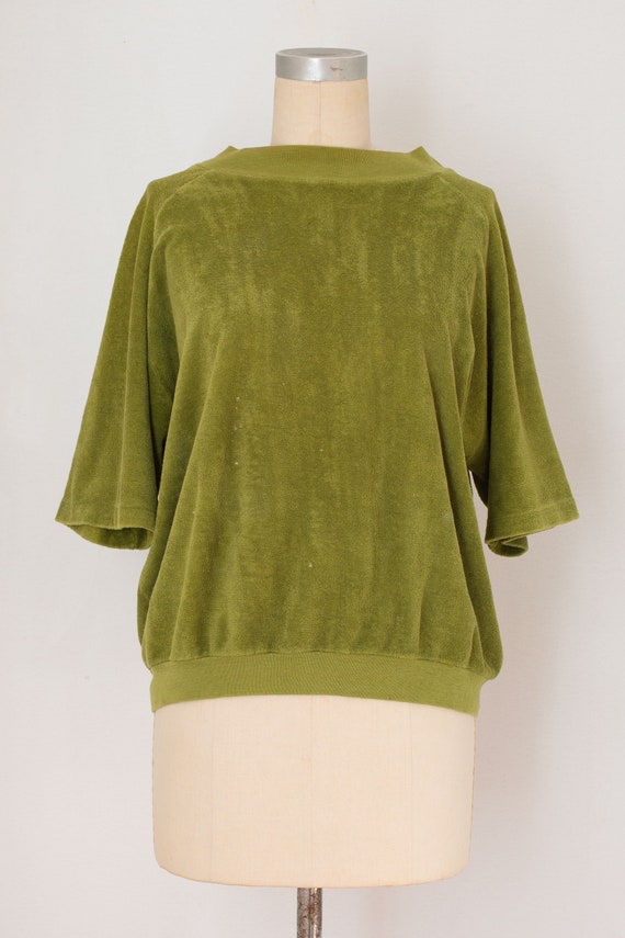 vintage 1960s 1970s terry cloth sweatshirt | gree… - image 1