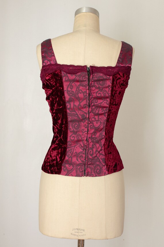 vintage y2k 2000s tripp corset | velvet burgundy … - image 3