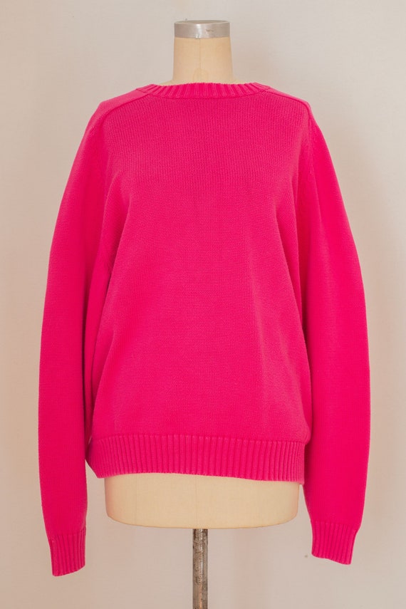 vintage 1990s hot pink cotton sweater | lands end… - image 1