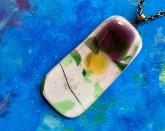 Large colorful fused glass pendant