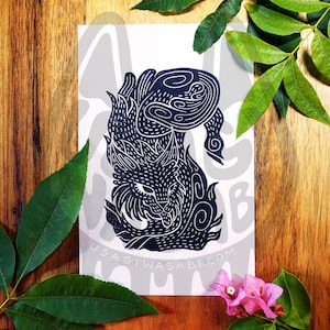 The Texas Zodiac Bobcat Handmade Linocut Print