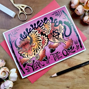 Year Of The Ox Chinese/Vietnamese Zodiac, Blank Greeting Card, Art Print