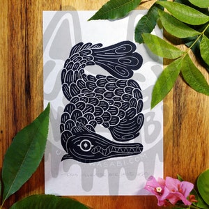 The Texas Zodiac - Alligator Gar Handmade Linocut Print