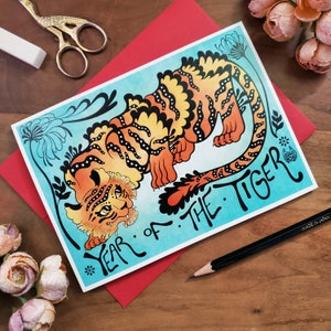 Year Of The Tiger Chinese/Vietnamese Zodiac, Blank Greeting Card, Art Print