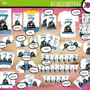 BTS printable personalized kit for birthday decoration. BTS party decoration for birthday, kpop party decoration, ready to print at home