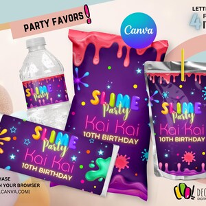 SLIME canva Party Favors Pack, Slime editable bundle. Slime Party Decoration Labels, Girls Birthday Party. Edit your self. Slime baby kids.