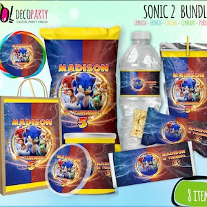 Sonic Birthday Printable kit, Sonic Party Favors, Sonic party water bottle label, wrappers, chip bag capri sun, Sonic party