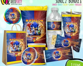 Sonic Birthday Printable kit, Sonic Party Favors, Sonic party water bottle label, wrappers, chip bag capri sun, Sonic party
