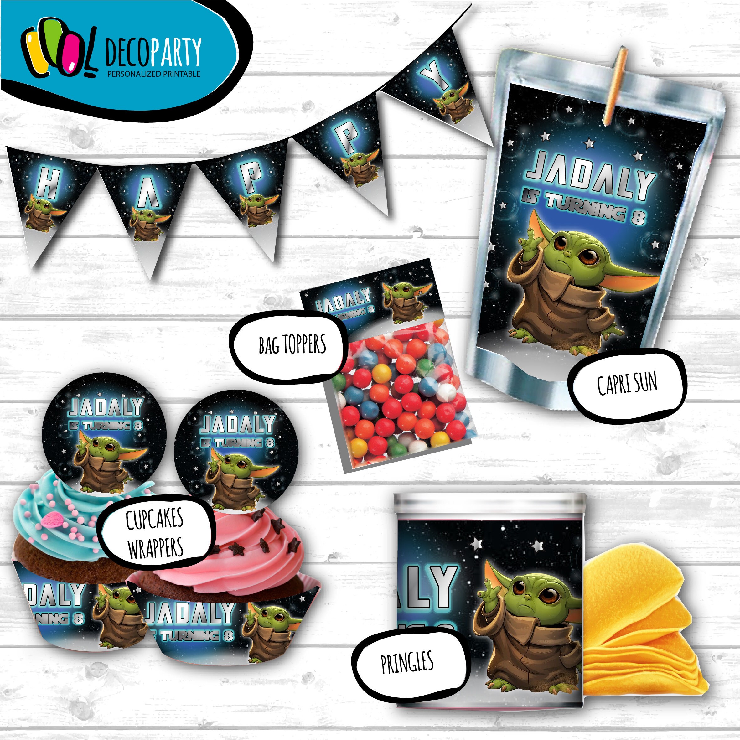 Baby yoda Party digital Set baby yoda birthday kit Bottle | Etsy