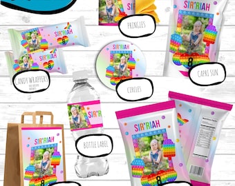 DIY Pop It Party Decorations, Pop it chip bag, capri sun, Pop it candy wrapper, Pop it bottle labels, Pop it birthday party pack, party