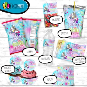 Tie dye Roller Skating Birthday party Bundle, Roller skating birthday party, let&#39;s rolling skate party, Rollerskating Party Decor