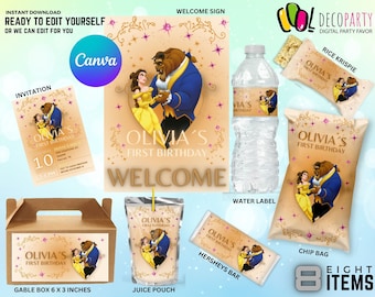 Editable Beauty And The Beast Party Decorations, Beauty Editable Package, Beauty Editable Bundle