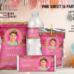 Individuelle Partygeschenke für den 16. Geburtstag in Rosa, Dekoration für die 16. Geburtstagsfeier