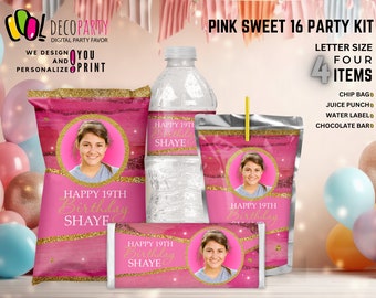 Individuelle Partygeschenke für den 16. Geburtstag in Rosa, Dekoration für die 16. Geburtstagsfeier