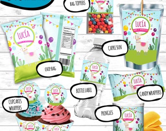 Pacchetto festa lama Fiesta, kit festa di decorazione compleanno ragazzi lama cactus alpaca, pacchetto stampabile di file PDF digitali fai da te, personalizzato