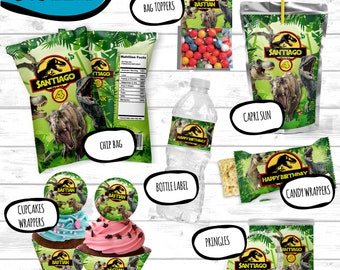 Jurassic Park Party Bundle labels, Dinosaur Party Bundle labels, Jurassic chip capri water candy wrapper, cupcakes wrapper