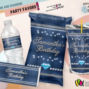 Denim and Diamonds Party Pack, Diamonds and Denim Birthday Party Decoration Bundle
