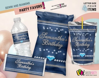 DENIM and DIAMONDS Party Pack, Diamonds and Denim Birthday Party Decoration Bundle, jeans party