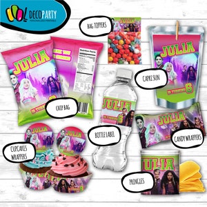 Zombies 2, Zombies Birthday Digital Kit, Zombies Party favors, Bottle Labels, Cupcake wrapper, capri sun, chip bag, Printable, Zed, Addison