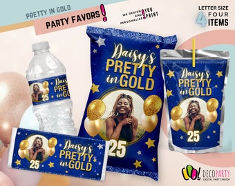 Luxuriöse, individuelle Partygeschenke zum 16. Geburtstag, hübsch in Gold und Blau, Partydekoration für Erwachsene, Abschlussball und Absolventen 2024